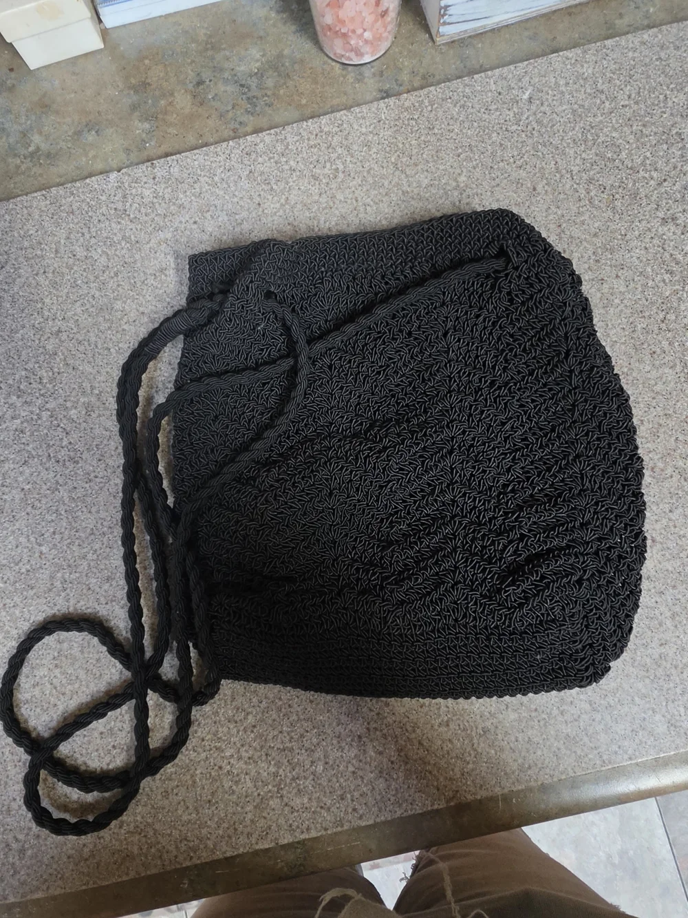 0R&G Design Handmade Black Classic Crochet Shoulder Bag With Braided Straps